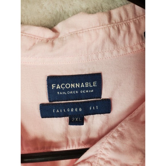 Façonnable Shirt Men 2XL Pink Cotton Long Sleeve Tailored Fit Collar Button Down - Picture 9 of 11